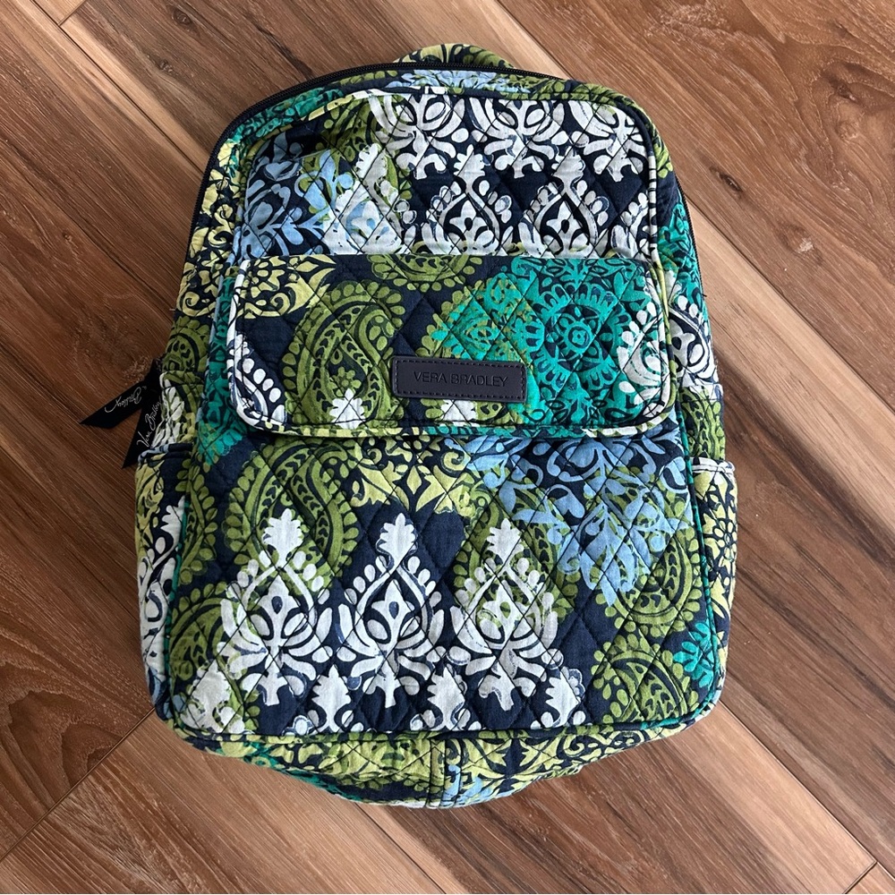 Vera Bradley Caribbean Sea Small Fabric Backpack Blue Green